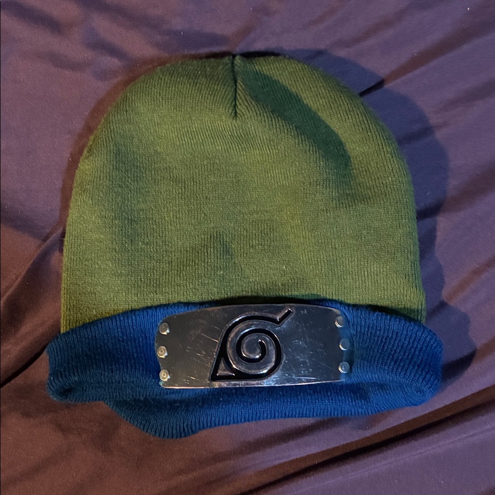 Naruto Green & Navy Beanie Hat with Anime Leaf Symbol